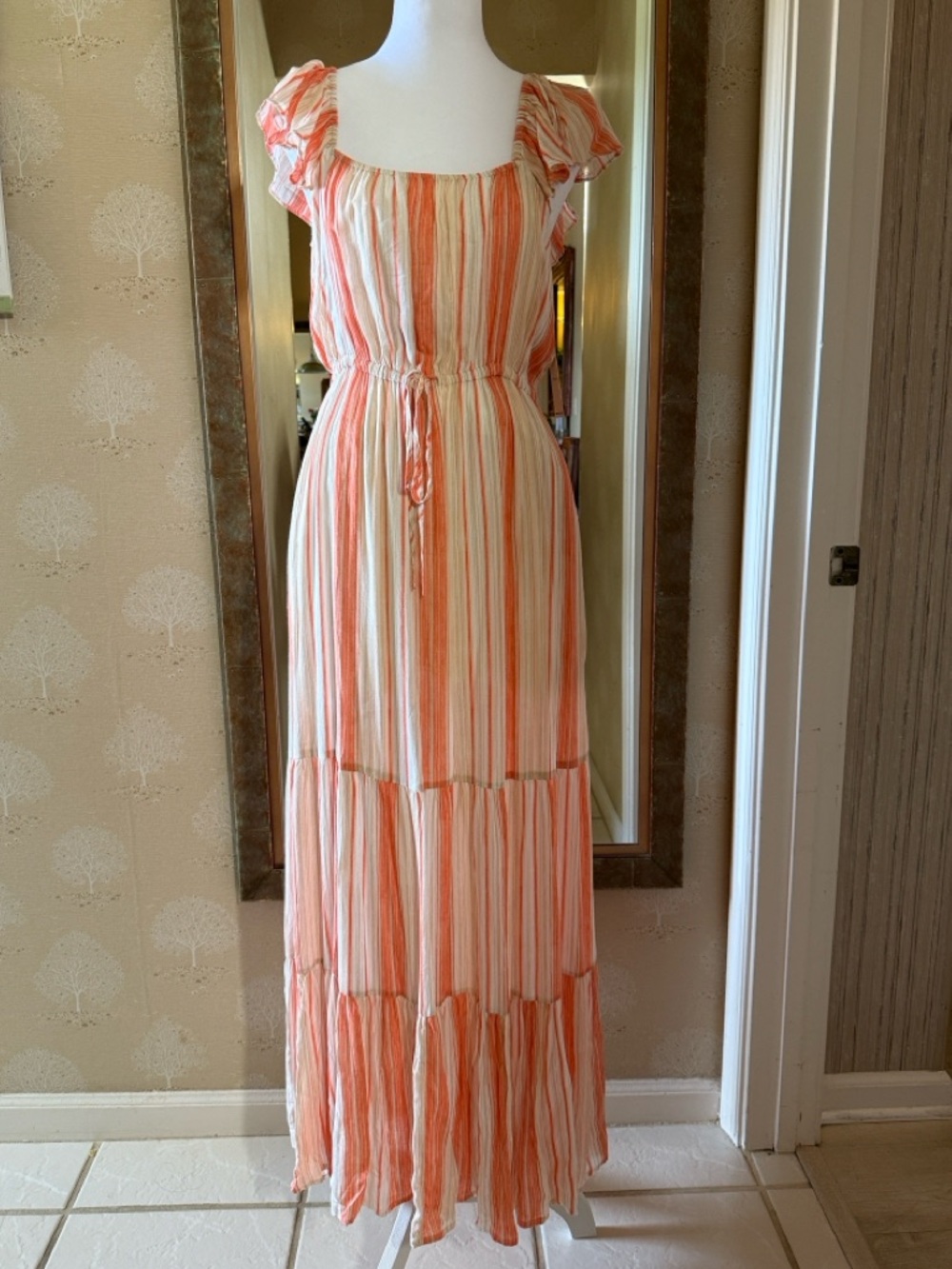 Liverpool Orange & Cream Striped Maxi Dress with Tie Waist